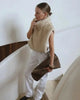 Lisbeth | Women's Faux-Fur Trim Cropped Knitted Vest for Cold Weather in Beige