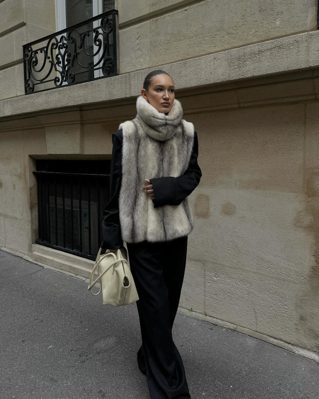 Lisbeth | Women's Faux-Fur Trim Cropped Knitted Vest for Cold Weather, image 12