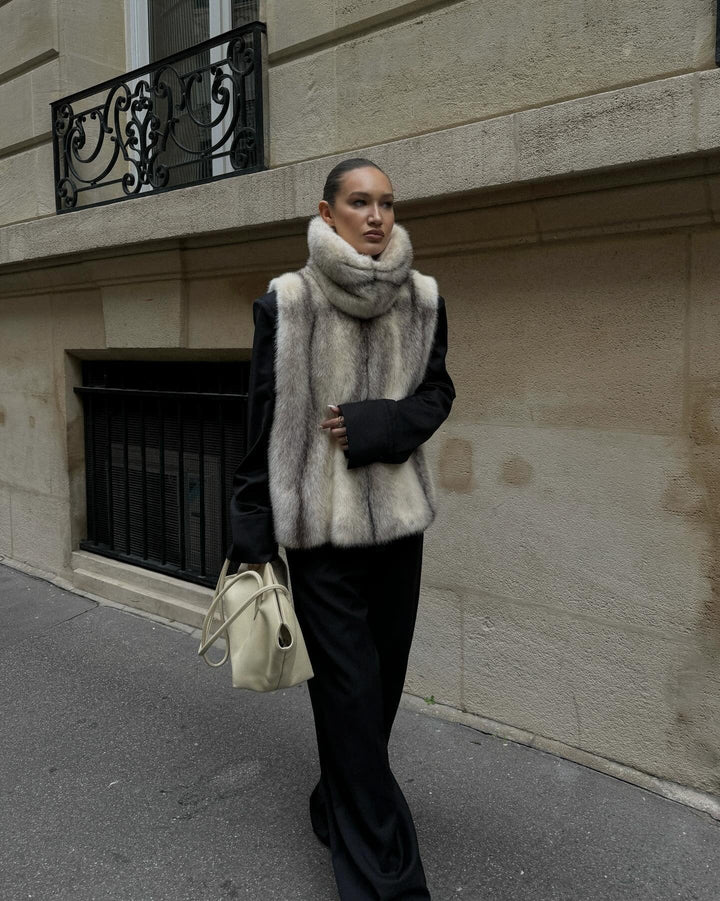 Lisbeth | Women's Faux-Fur Trim Cropped Knitted Vest for Cold Weather, image 12