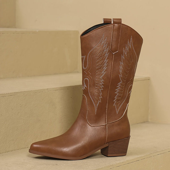Imogene | Women's Western Knee-High Cowboy Boots with Wing Embroidery