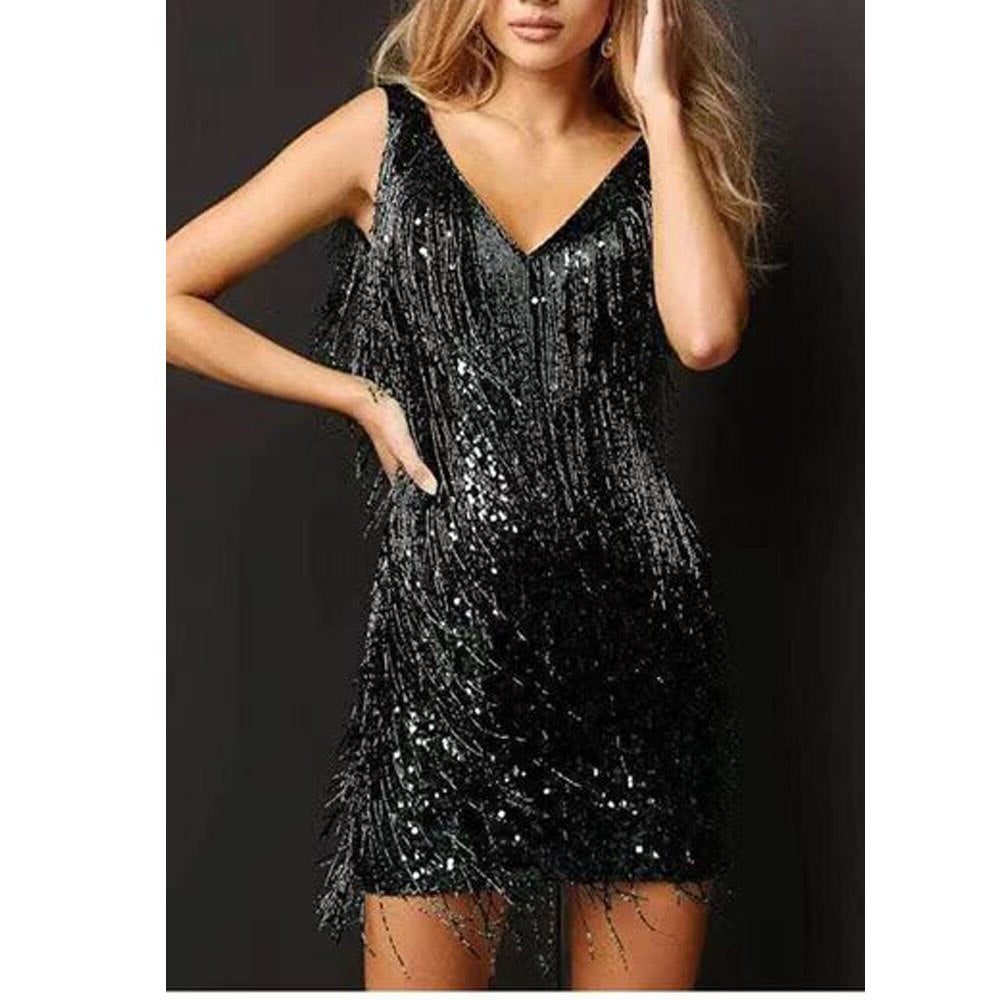 Isidora | Women's Sequin Mini Dress with Fringe