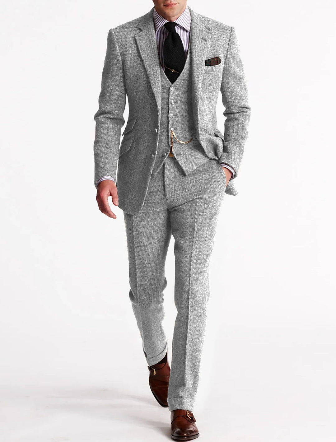 Clark | Men's Tailored Slim Fit Tweed Three-Piece Suit Set