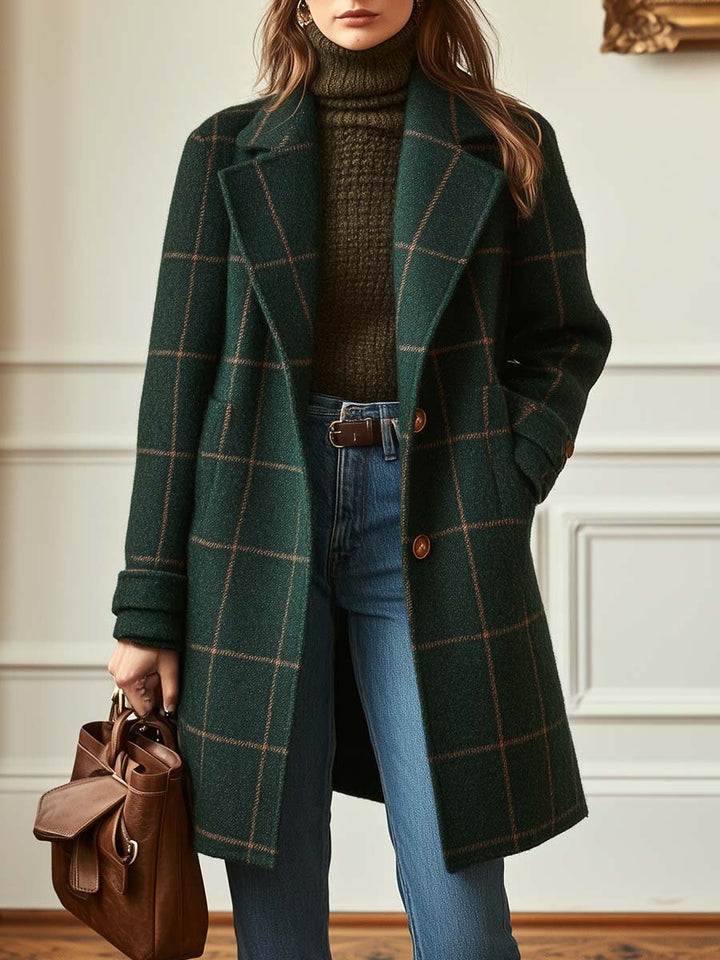 Arvae | Women's Checked Wool Blend Long Coat