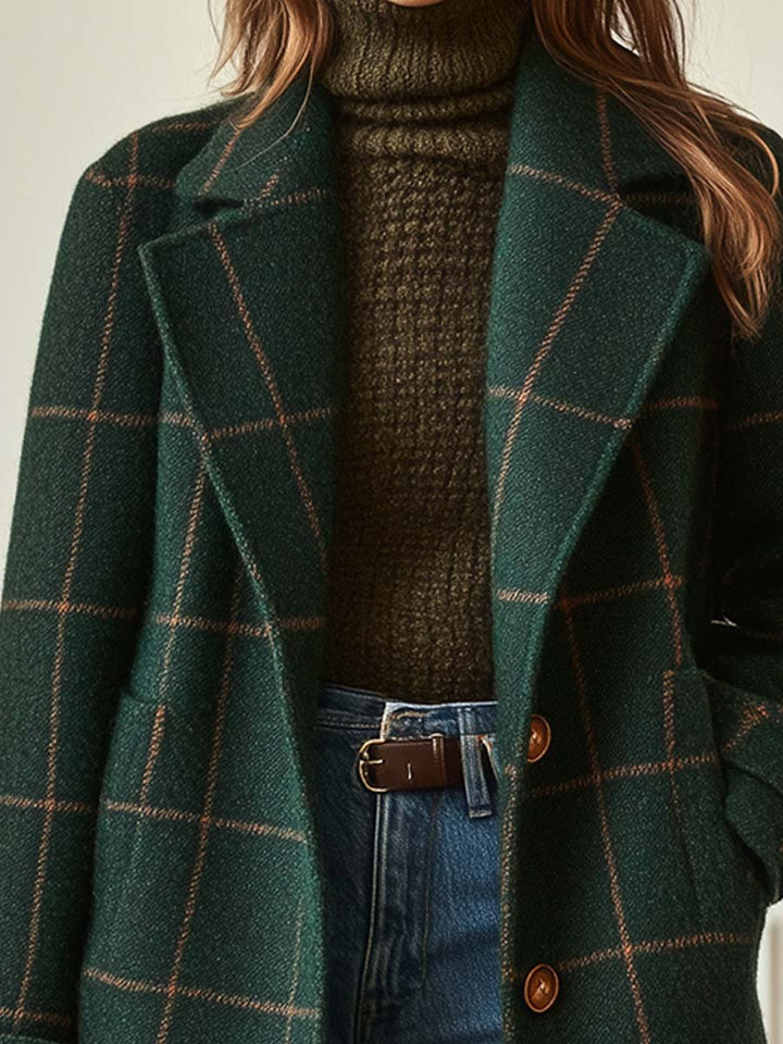 Arvae | Women's Checked Wool Blend Long Coat