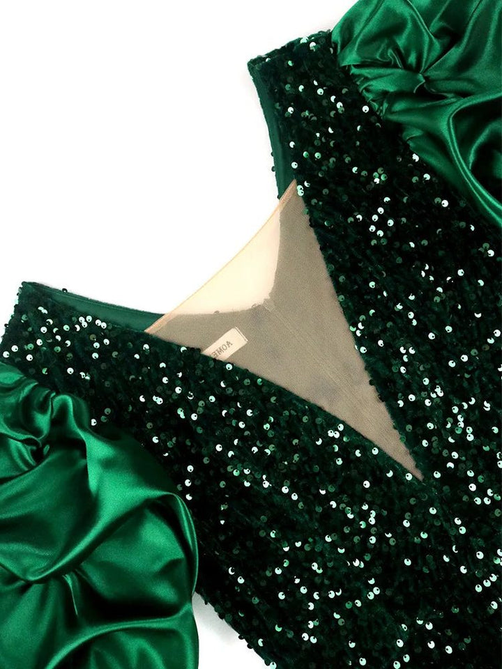 Khaleesi | Women's Sequin Midi Dress with Puff Sleeves