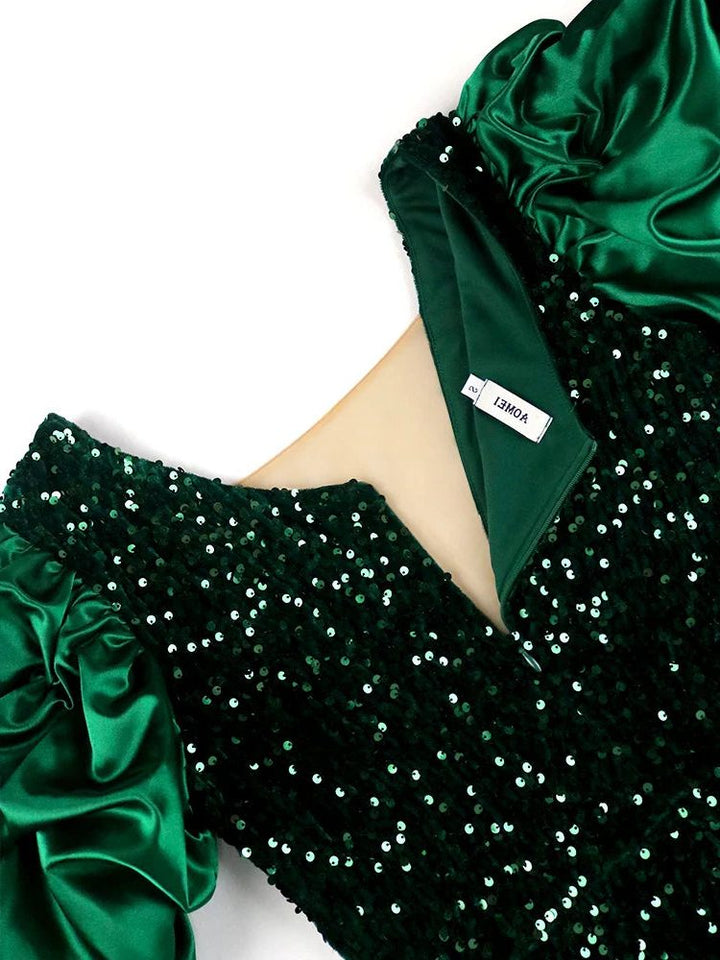 Khaleesi | Women's Sequin Midi Dress with Puff Sleeves