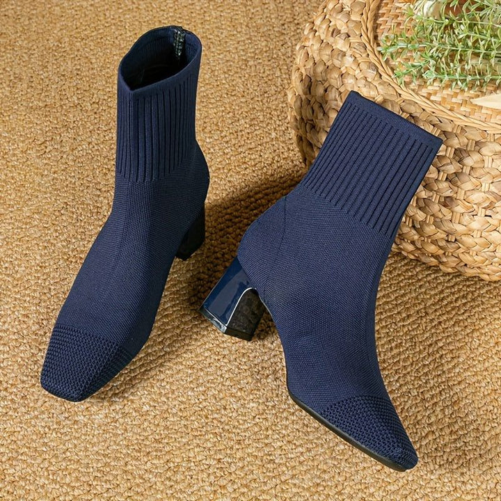 Kishori | Women's Ribbed Knit Block Heel Ankle Boots