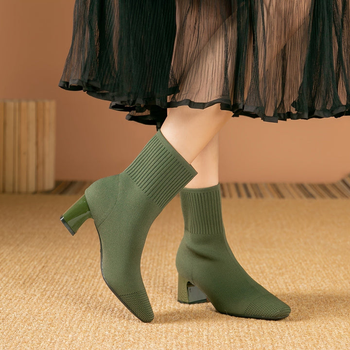 Kishori | Women's Ribbed Knit Block Heel Ankle Boots