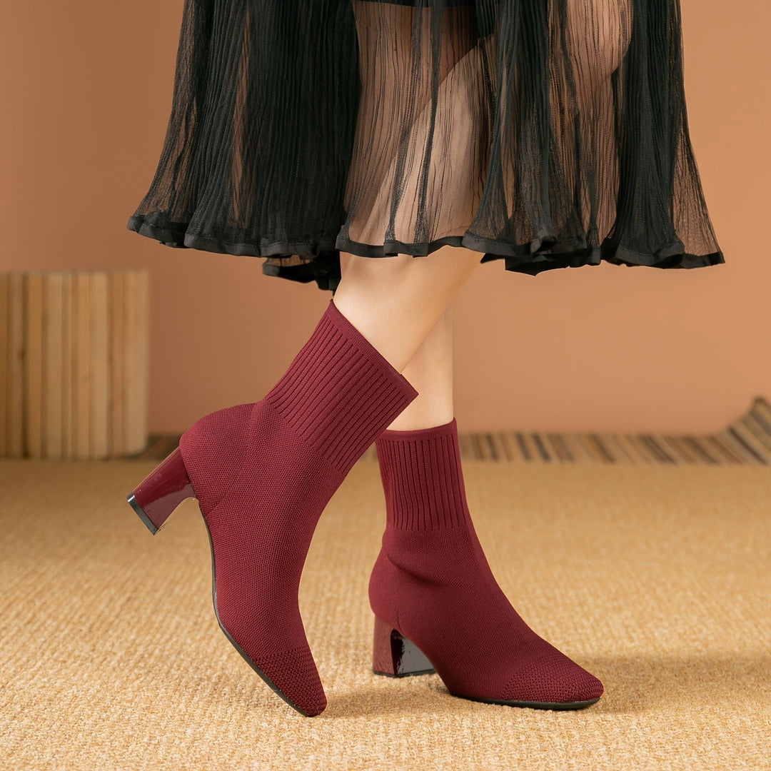 Kishori | Women's Ribbed Knit Block Heel Ankle Boots