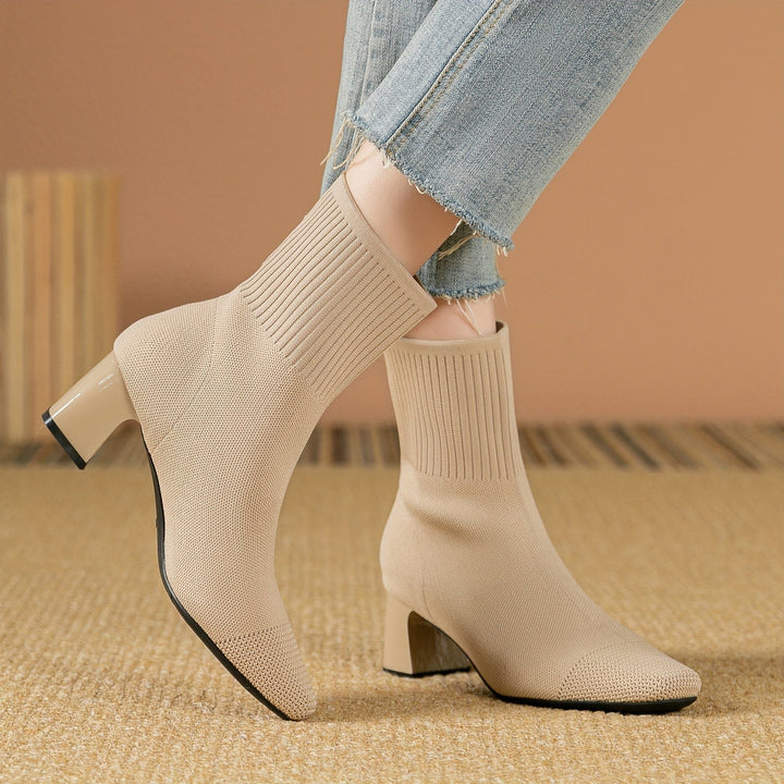Kishori | Women's Ribbed Knit Block Heel Ankle Boots