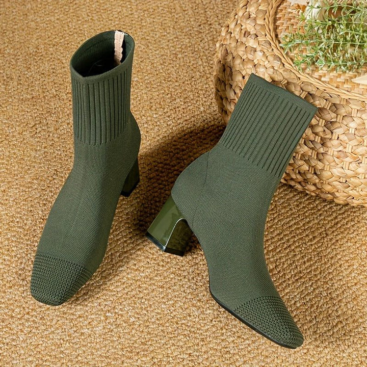 Kishori | Women's Ribbed Knit Block Heel Ankle Boots