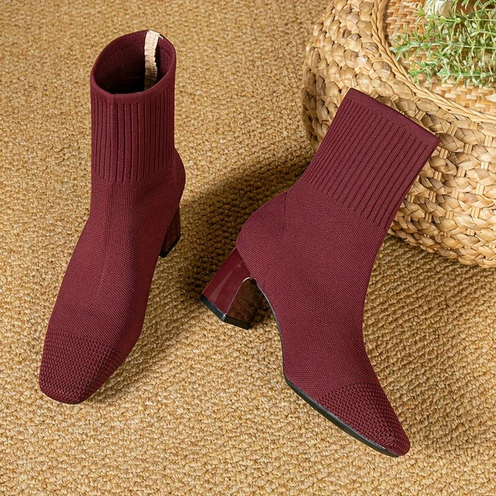 Kishori | Women's Ribbed Knit Block Heel Ankle Boots