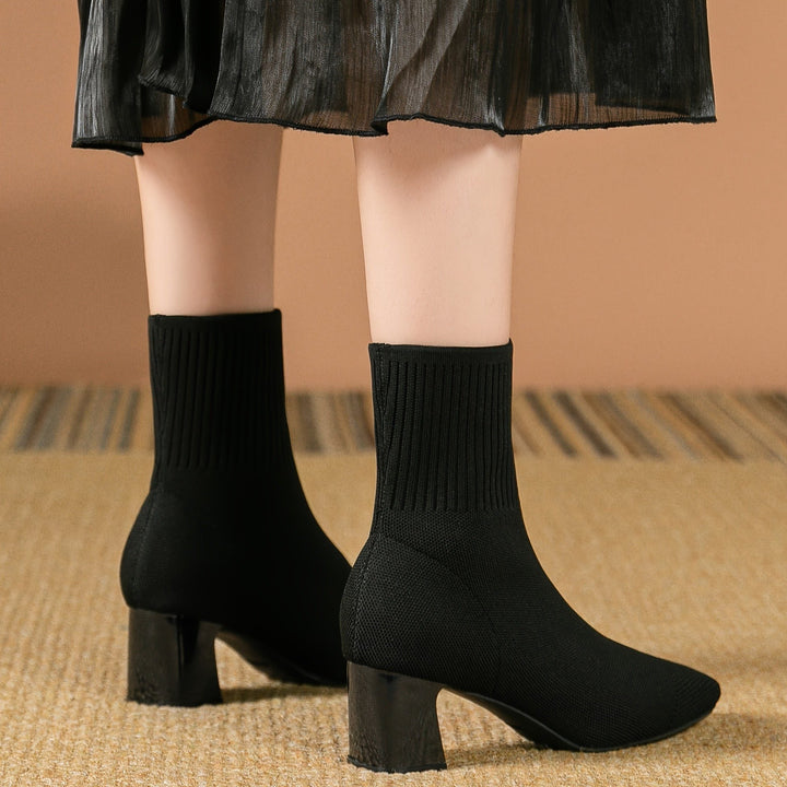 Kishori | Women's Ribbed Knit Block Heel Ankle Boots