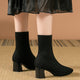 Kishori | Women's Ribbed Knit Block Heel Ankle Boots