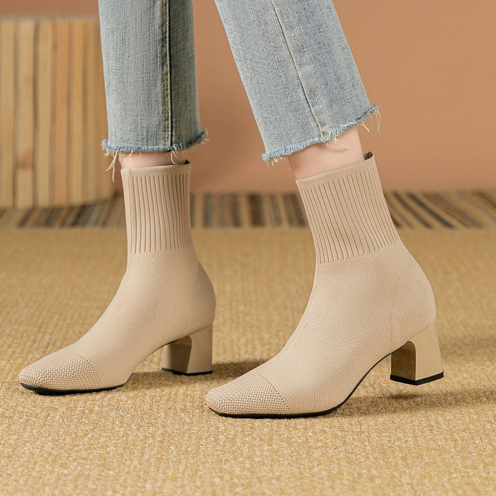 Kishori | Women's Ribbed Knit Block Heel Ankle Boots