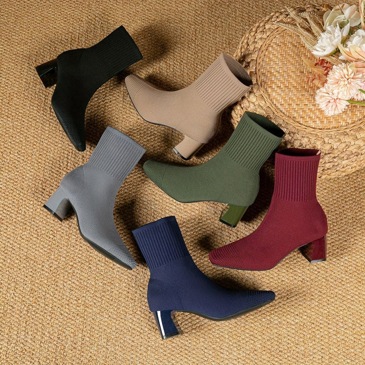 Kishori | Women's Ribbed Knit Block Heel Ankle Boots