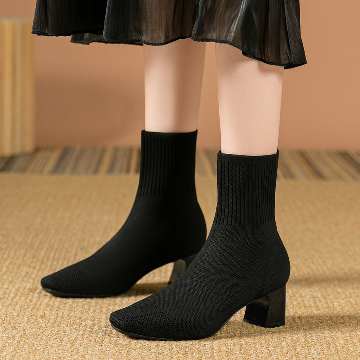Kishori | Women's Ribbed Knit Block Heel Ankle Boots