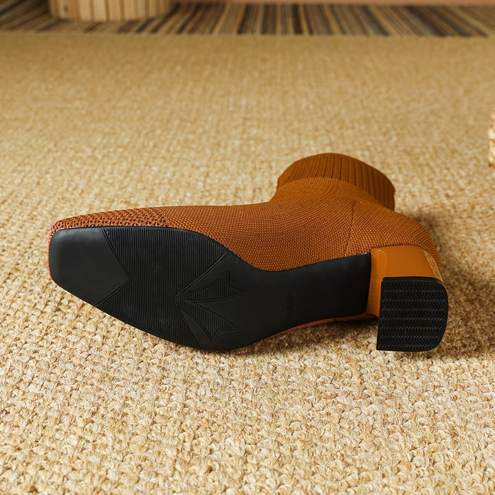 Kishori | Women's Ribbed Knit Block Heel Ankle Boots