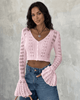 Brigitte | Women's Pointelle Cropped Cardigan with Flared Sleeves
