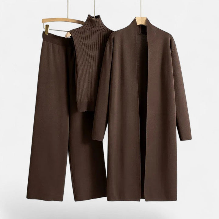 Desiderata | Women's Knit Three-Piece Vest-Cardigan-Trousers Set