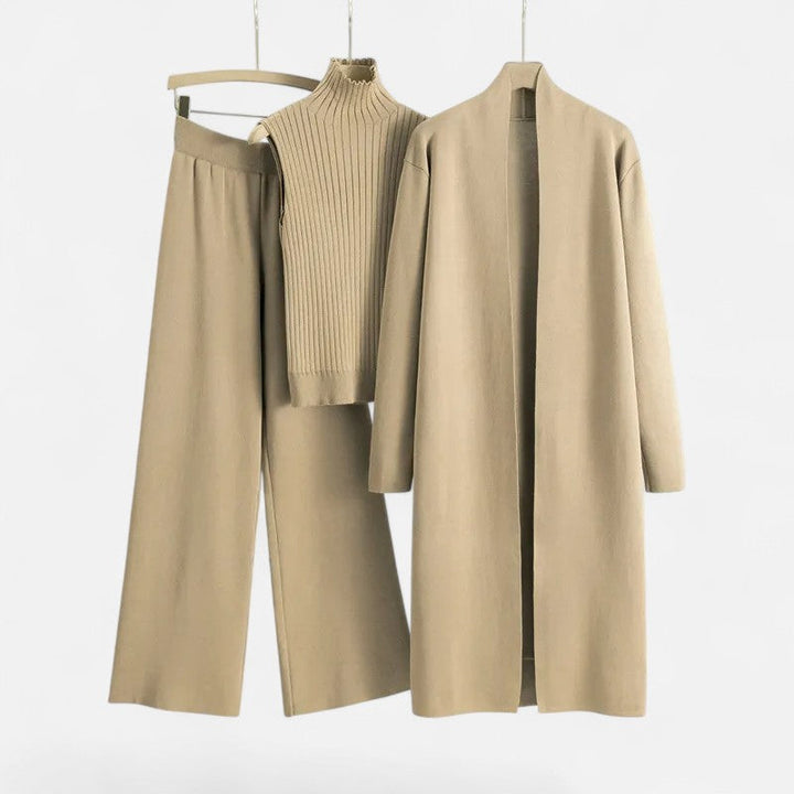 Desiderata | Women's Knit Three-Piece Vest-Cardigan-Trousers Set