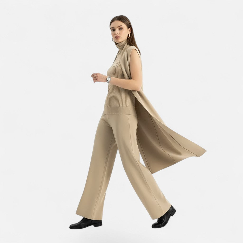 Desiderata | Women's Knit Three-Piece Vest-Cardigan-Trousers Set
