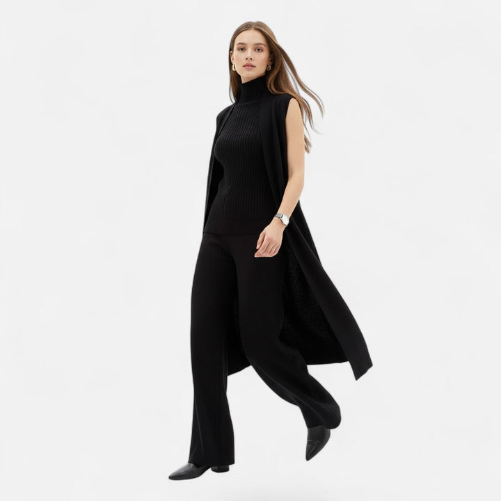 Desiderata | Women's Knit Three-Piece Vest-Cardigan-Trousers Set
