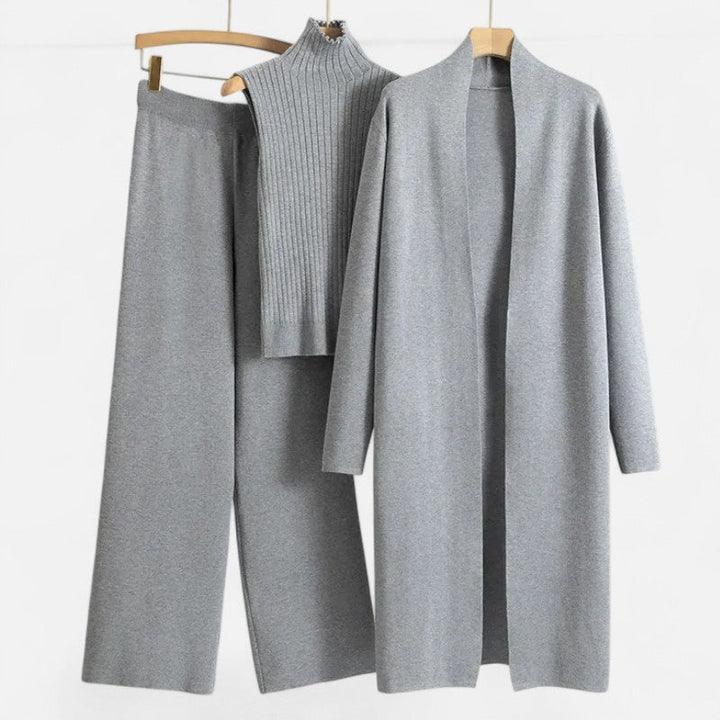 Desiderata | Women's Knit Three-Piece Vest-Cardigan-Trousers Set