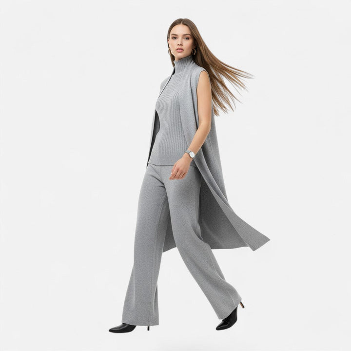 Desiderata | Women's Knit Three-Piece Vest-Cardigan-Trousers Set