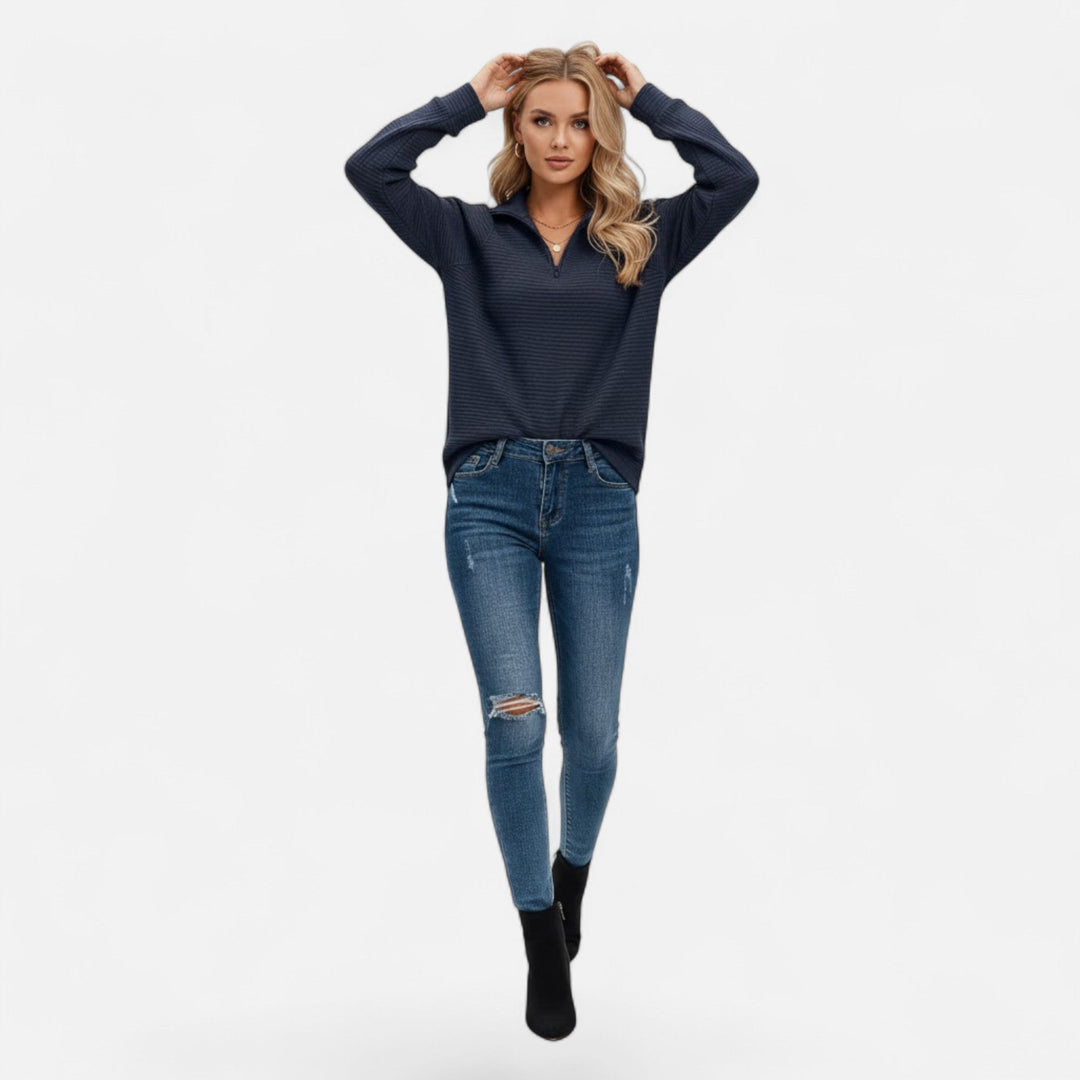 Gislena | Women's Zipper Stand-Collar Knit Sweaters