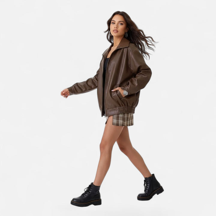 Gratiana | Women's Loose Moto Faux-Leather Jacket