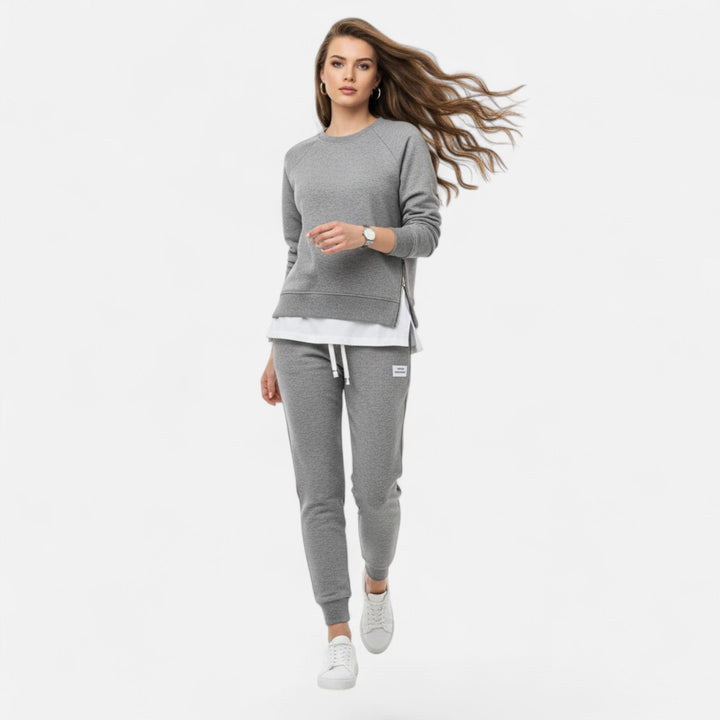 Harriette | Women's Refined Two-Piece Slit Sweatshirt & Pants Set