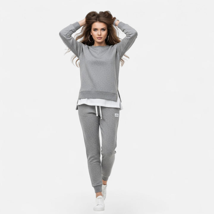 Harriette | Women's Refined Two-Piece Slit Sweatshirt & Pants Set