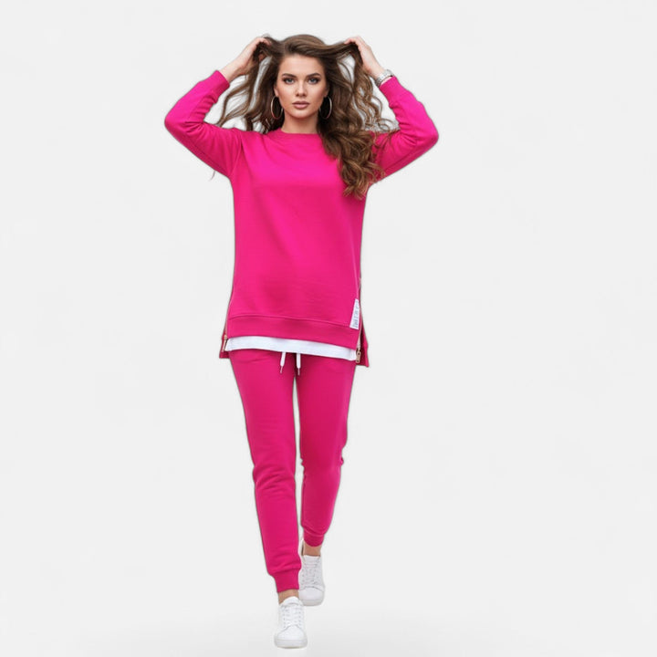 Harriette | Women's Refined Two-Piece Slit Sweatshirt & Pants Set