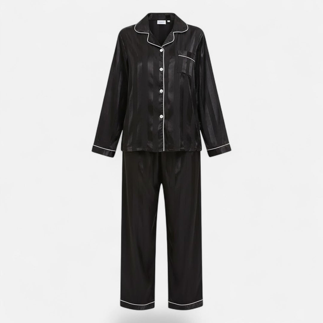 Marijke | Women's Silk-Touch Bold-Stripe Long Sleeve Lounge Set