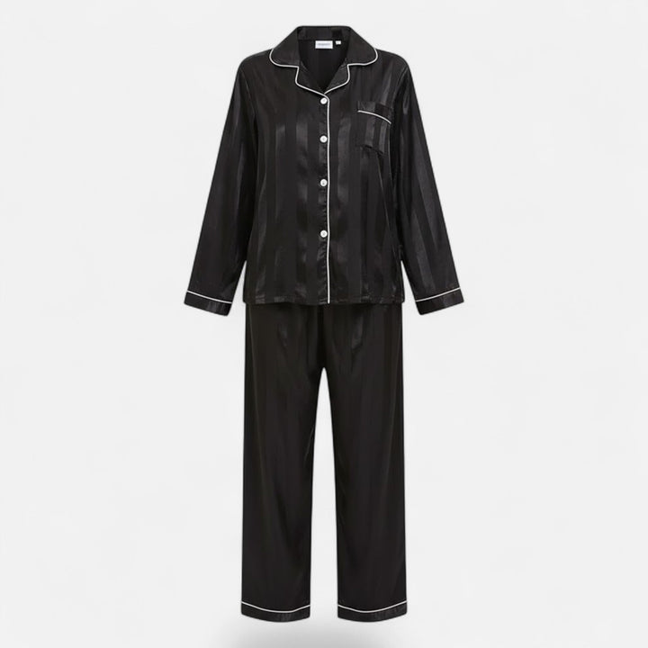 Marijke | Women's Silk-Touch Bold-Stripe Long Sleeve Lounge Set
