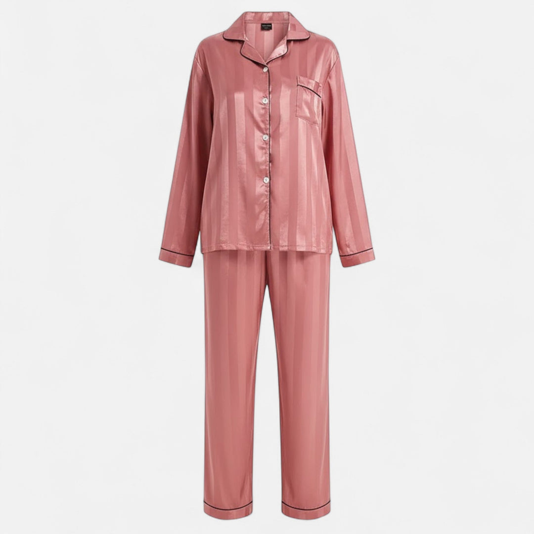 Marijke | Women's Silk-Touch Bold-Stripe Long Sleeve Lounge Set