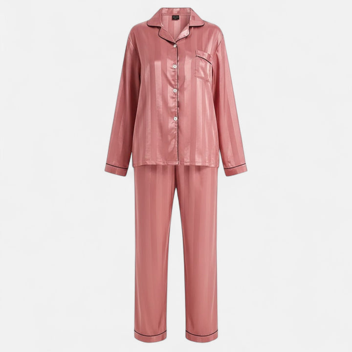 Marijke | Women's Silk-Touch Bold-Stripe Long Sleeve Lounge Set
