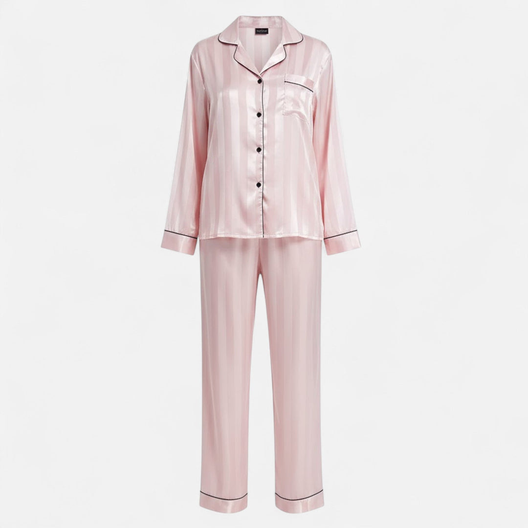 Marijke | Women's Silk-Touch Bold-Stripe Long Sleeve Lounge Set