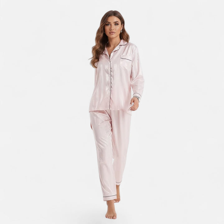 Marijke | Women's Silk-Touch Bold-Stripe Long Sleeve Lounge Set