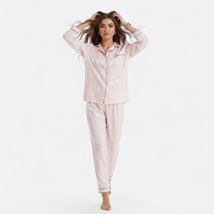 Marijke | Women's Silk-Touch Bold-Stripe Long Sleeve Lounge Set