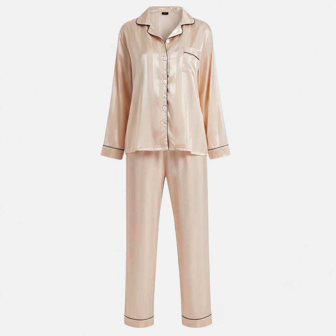 Marijke | Women's Silk-Touch Bold-Stripe Long Sleeve Lounge Set