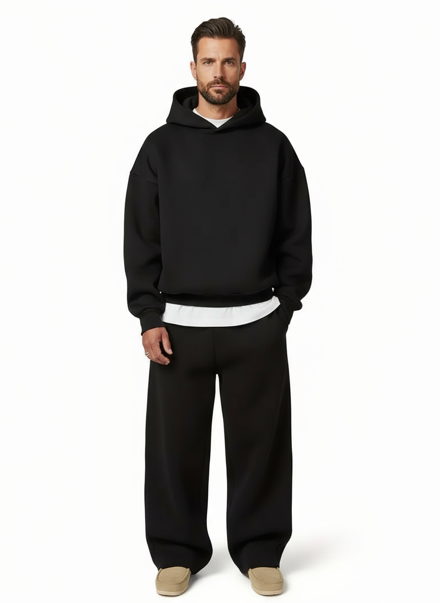 Men's Hooded Sweatsuit Set with Straight-Leg Joggers