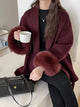 Women's Belted Double-Faced Wool Coat with Faux Fur Cuffs