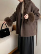 Women's Belted Double-Faced Wool Coat with Faux Fur Cuffs