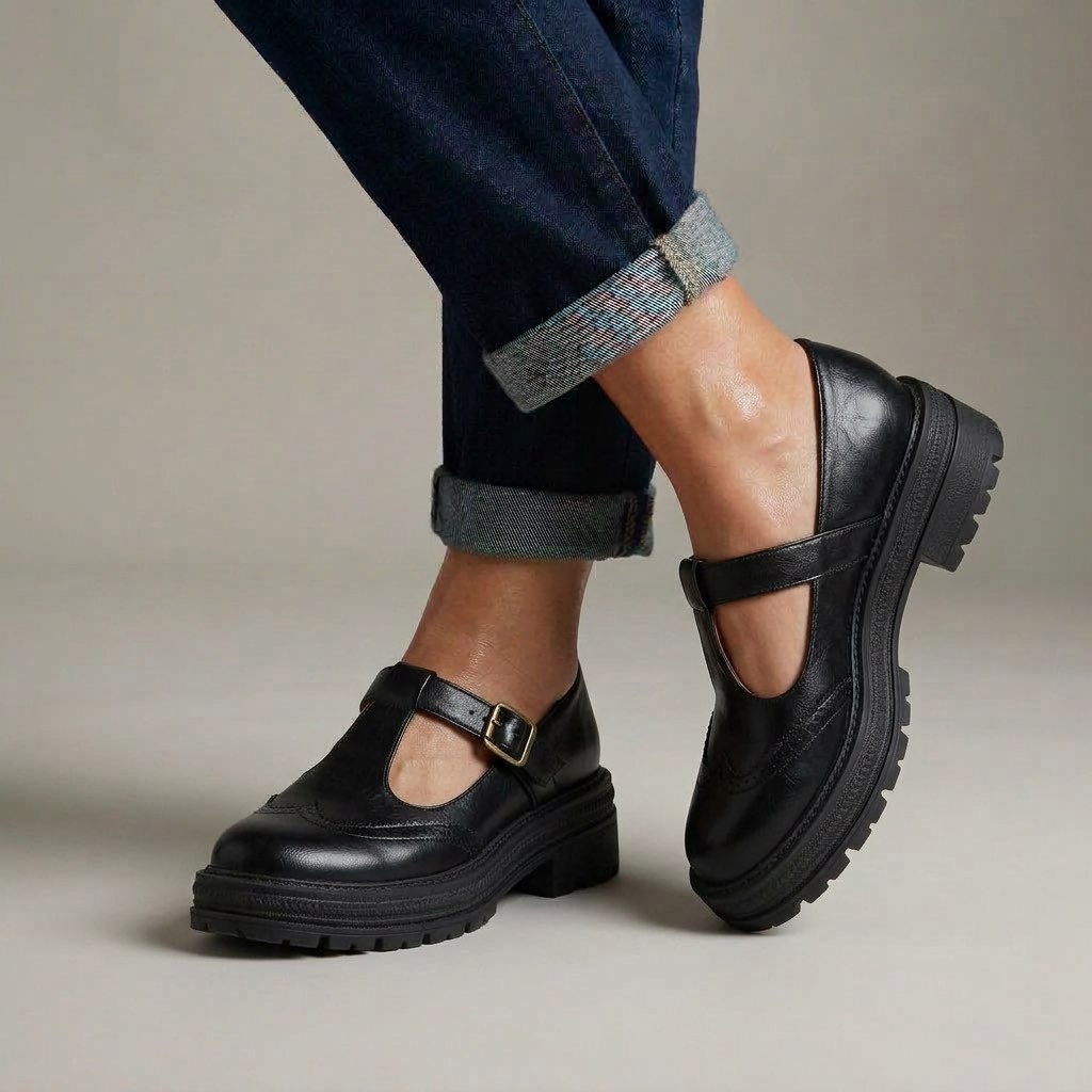 Women's Brogue Mary Jane Shoes with Block Heel
