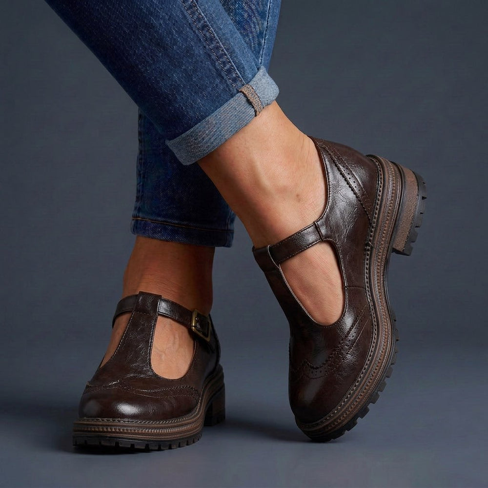 Women's Brogue Mary Jane Shoes with Block Heel