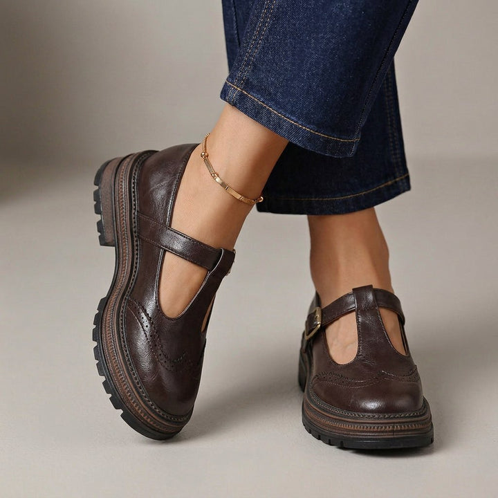 Women's Brogue Mary Jane Shoes with Block Heel
