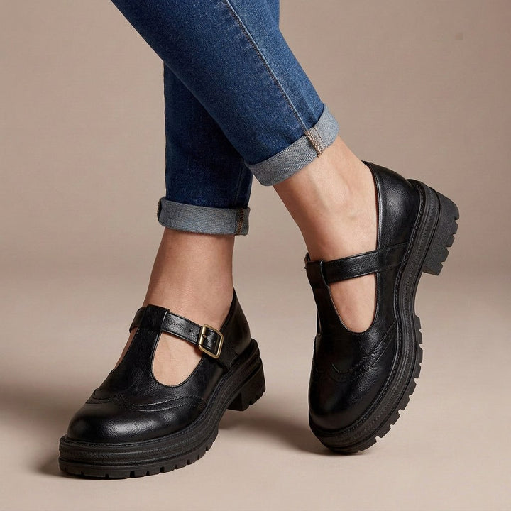 Women's Brogue Mary Jane Shoes with Block Heel