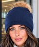 Women's Cashmere-Blend Beanie with Faux Fur Pom